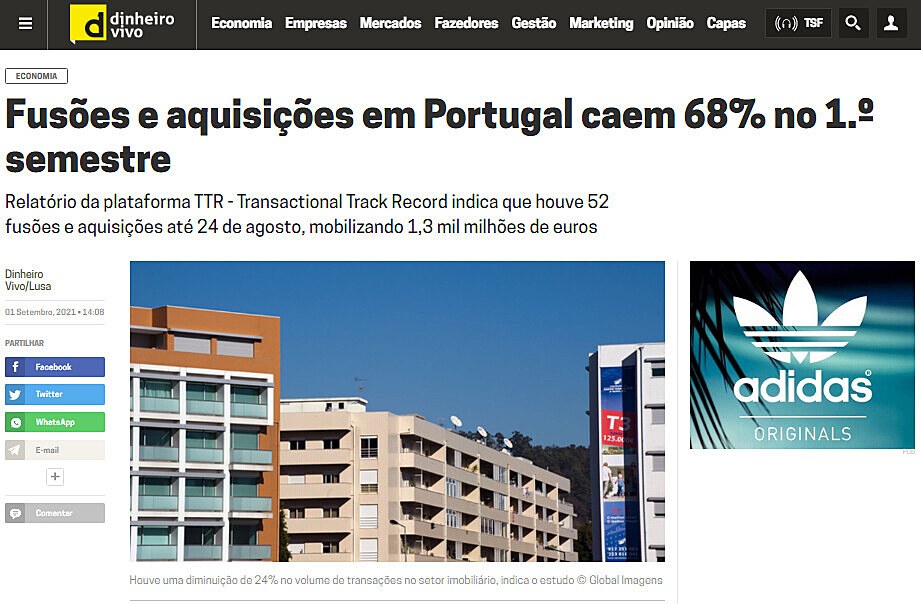 Fuses e aquisies em Portugal caem 68% no 1. semestre